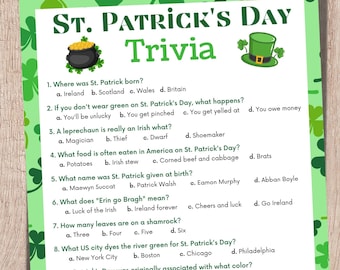 St. Patrick's Day Trivia, St. Patrick's Game, Trivia Game, Printable Game, Adult Trivia Game, Party Game, St. Patrick's Day Activity