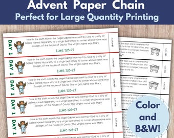 Paper Chain Advent Calendar, Nativity Printable, Classroom Advent Activity, Christmas Countdown, Nativity Coloring Page, Nativity Story