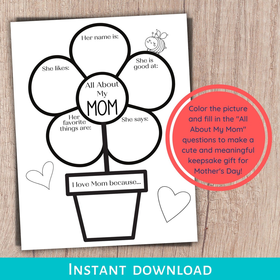 All About Mom Printable, Mother's Day Questionnaire, Mom Gift From Kids