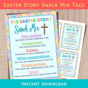 Ostergeschichte Snack Mix zum Ausdrucken, religiöse Osteraktivitäten, Ostertags, Auferstehungsaktivität, Ostergeschichtenbibel, Kinderosterlektion