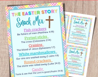 Easter Story Snack Mix Printable, Religious Easter Activities, Easter Tags, Resurrection Activity, Easter Story Bible, Kids Easter Lesson