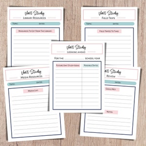 Unit study planner and subject and curriculum planner. A printable planner for homeschool planning, lesson planner, and classroom use.
