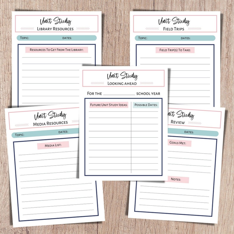 Unit study planner and subject and curriculum planner. A printable planner for homeschool planning, lesson planner, and classroom use.