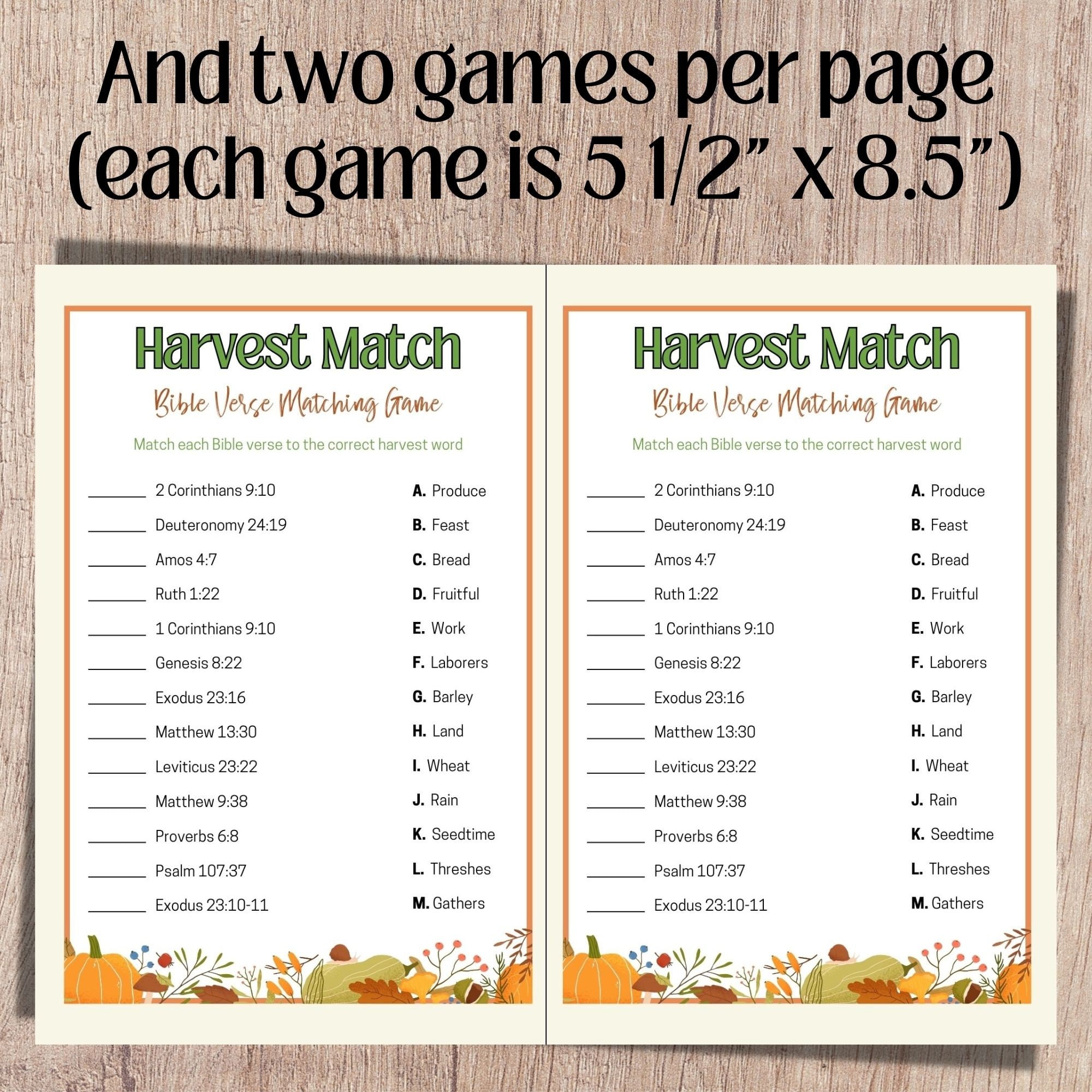 Harvest Bible Match Game, Thanksgiving Trivia, Church Games, Fall ...