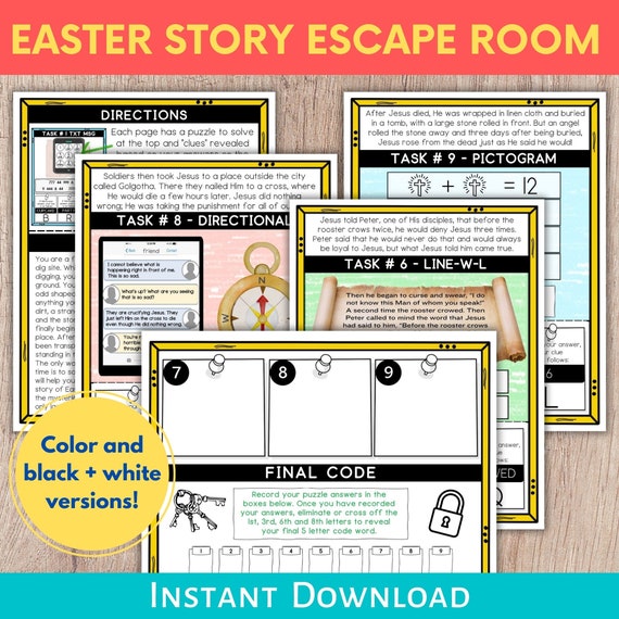 Easter Story Escape Room, Easter Activity, Easter Escape Room Christian, Holy Week for Kids, Easter Games for Kids, Kids Easter Lesson
