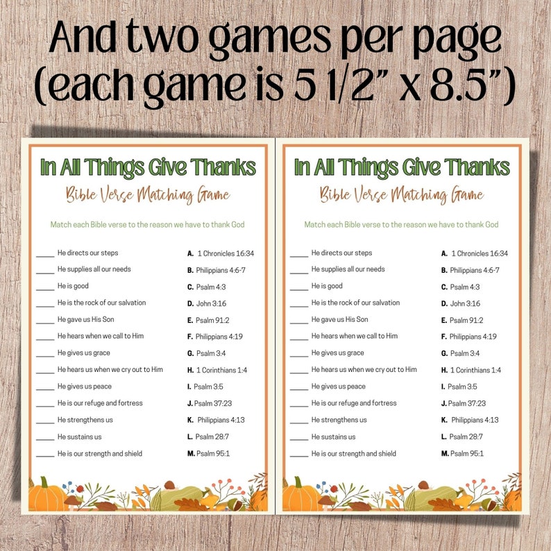 Printable Thanksgiving Bible game as a Bible match game.