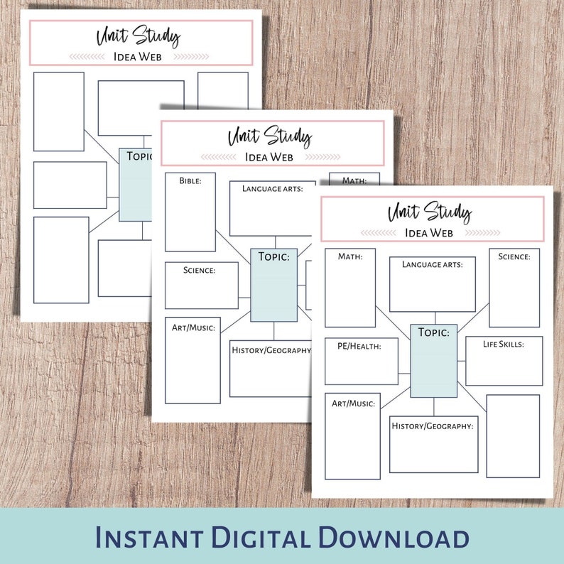 Unit study planner and subject and curriculum planner. A printable planner for homeschool planning, lesson planner, and classroom use.