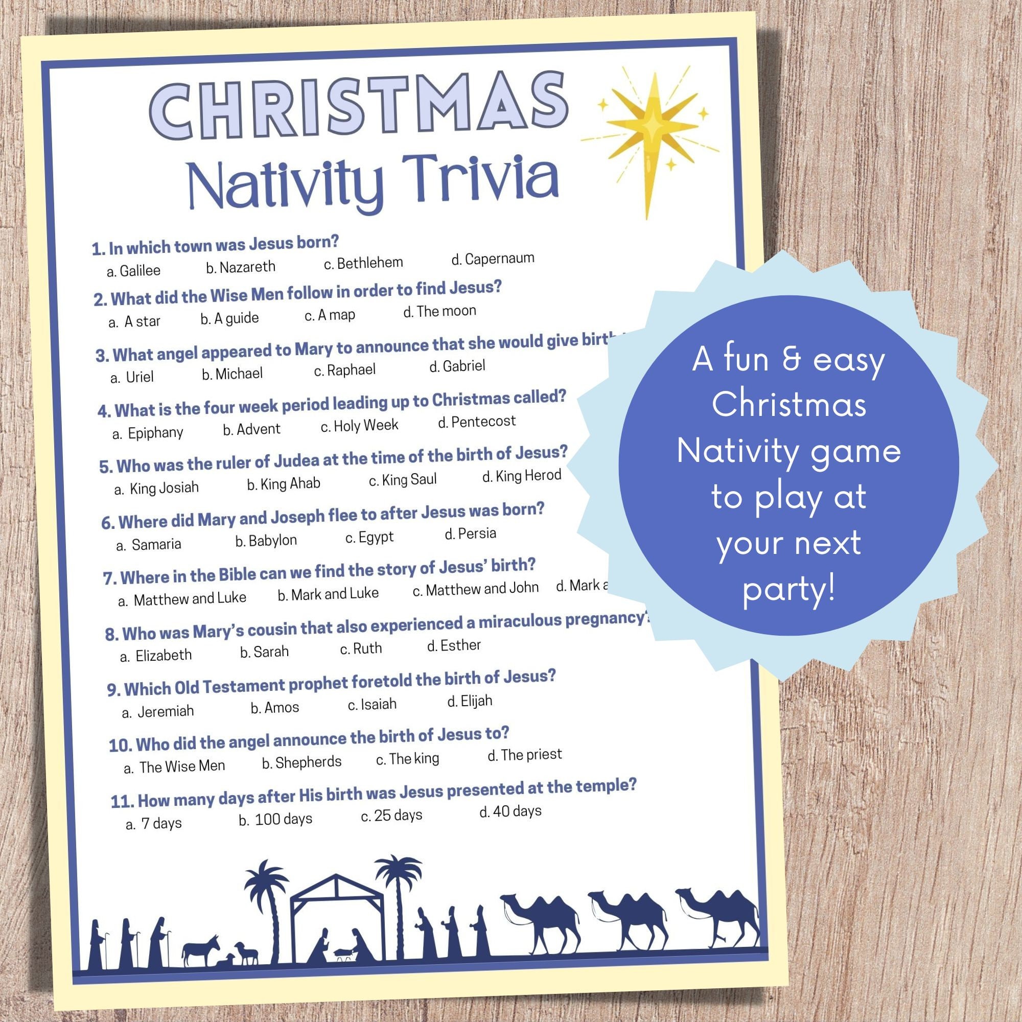 Christian Christmas Trivia, Christmas Bible Trivia, Printable Bible