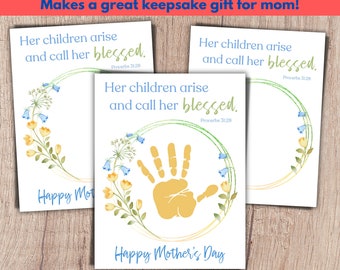 Huellas de manos del Día de las Madres imprimibles, Proverbios 31, Artesanía de versículos bíblicos, Artesanía de huellas de manos de mamá, Artesanía del Día de las Madres Religiosas, Día de las Madres Cristianas