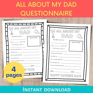 All About My Dad, Fathers Day Printable Craft, All About My Dad Activity, Dad Questionnaire, Fathers Day Craft From Child, Fathers Day Gift