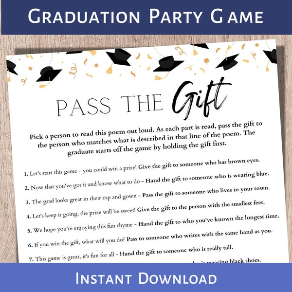 Graduation Games, Pass the Gift Game, Graduation Games Printable, Pass the Prize, Graduate Graduation Games, Class of 2024, Grad Party Games