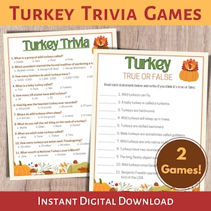 Turkey Trivia Game, Thanksgiving Trivia, Fall Trivia Game, Thanksgiving Quiz, Fall Game, Thanksgiving Party Game, Fall Printable Games