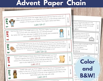 Paper Chain Advent Calendar, Nativity Printable, Advent Calendar for Kids, Christmas Countdown, Nativity Coloring Page, Nativity Story