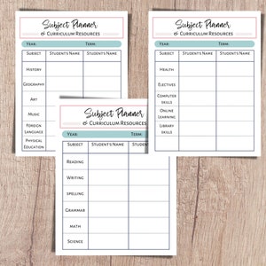 Unit study planner and subject and curriculum planner. A printable planner for homeschool planning, lesson planner, and classroom use.