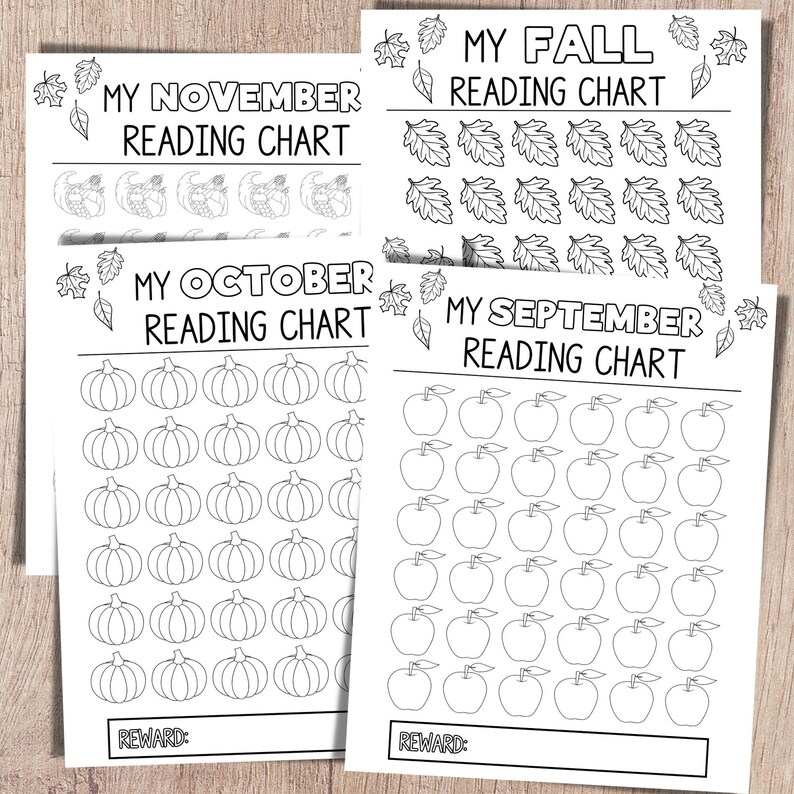 Fall Reading Chart, Fall Reading Challenge, Reading Log for Kids ...