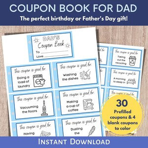 Bons de réduction fête des pères, carnet de coupons, carnet de coupons pour papa, carnet de coupons d'anniversaire, modèle de carnet de coupons, billets pour la fête des pères, cadeau fête des pères