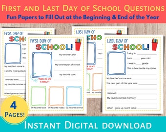 Printable First and Last Day of School Questions for Kids, Back to School Questionnaire, Back to School Interview, All About Me Printable