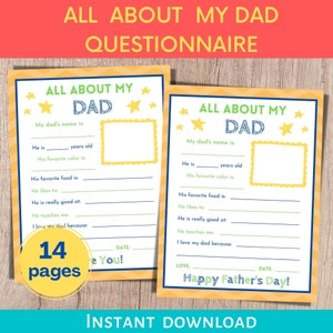 All About My Dad, Fathers Day Printable Craft, All About My Dad Activity, Dad Questionnaire, Fathers Day Craft From Child, Fathers Day Gift