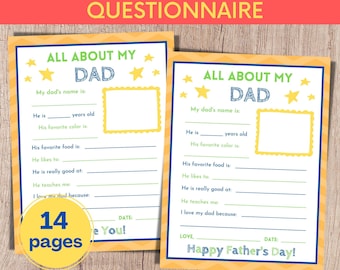 All About My Dad, Fathers Day Printable Craft, All About My Dad Activity, Dad Questionnaire, Fathers Day Craft From Child, Fathers Day Gift
