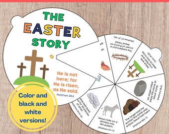 Easter Story Wheel Craft, Easter Spinner Wheel, Easter Activity, Holy Week for Kids, Easter Story Coloring Wheel, Kids Easter Lesson