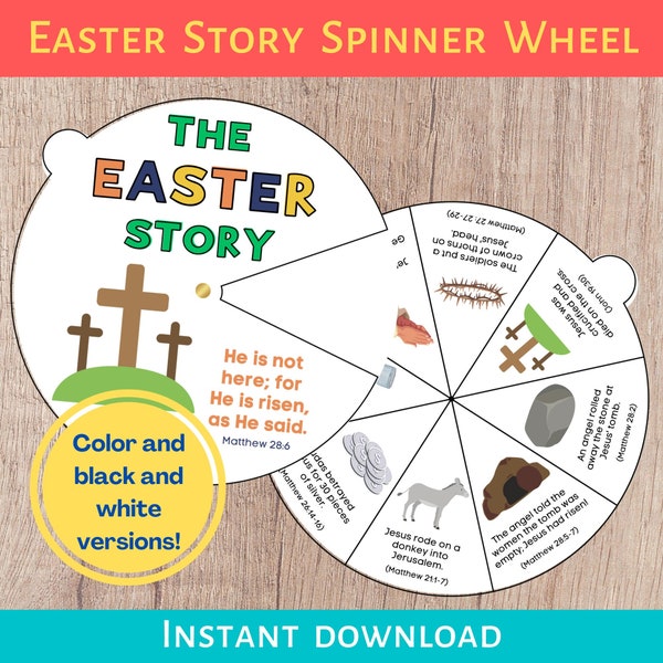 Easter Story Wheel Craft, Easter Spinner Wheel, Easter Activity, Holy Week for Kids, Easter Story Coloring Wheel, Kids Easter Lesson