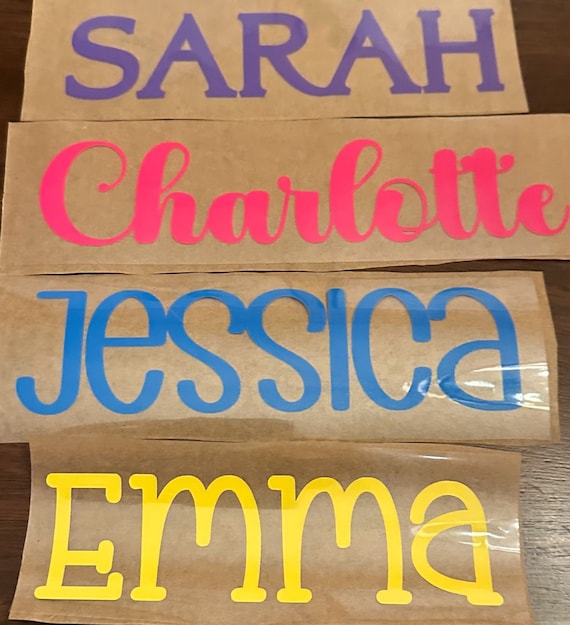 Personalized Name Iron On Decal | Custom Heat Transfer Vinyl for Shirts, Backpacks & Cheer Bows