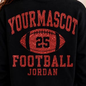 Glitter Mascot Football Iron On Transfer Personalized Varsity Team Name HTV Decal