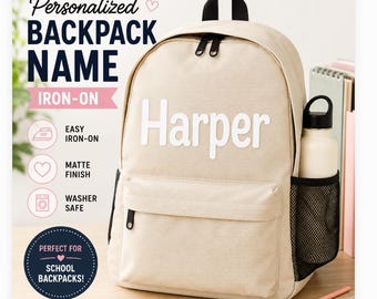 Personalized Backpack Name Iron On | Custom Backpack Name | Matte HTV Name Transfer | School Book Bag Name | Heat Transfer Vinyl Decal