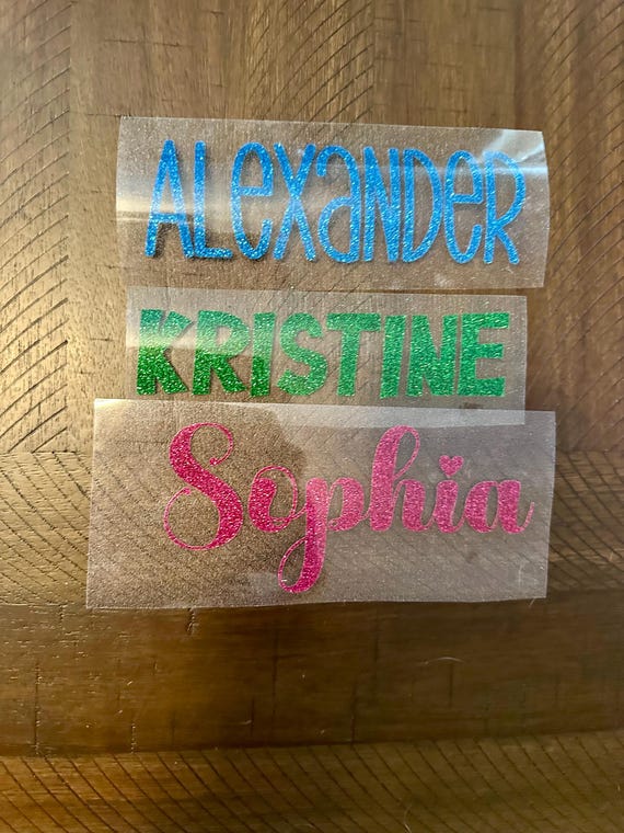 Cheer Name Glitter Iron On Decal | Custom Name for Shirts, Bows and Backpacks | Personalized HTV Vinyl Transfer | Team & Sports Name