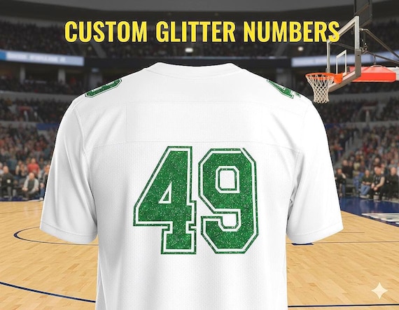 Glitter Custom iron-on sports numbers, Personalized jersey decal, Custom team iron on