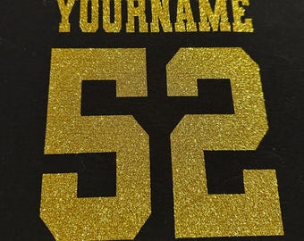 Custom Glitter Name & Number Iron On | Personalized Sports Jersey Heat Transfer Decal