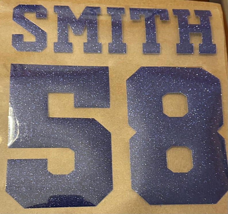 Glitter Custom Ironon Sports Kit Number and Name, Personalized Jersey