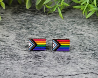 Summer Rainbow Earrings, Hypoallergenic, Progress Pride Flag Stud Earrings, Gay Pride Earrings, Bridesmaid Gift, LGBTQIA+ Statement Earrings