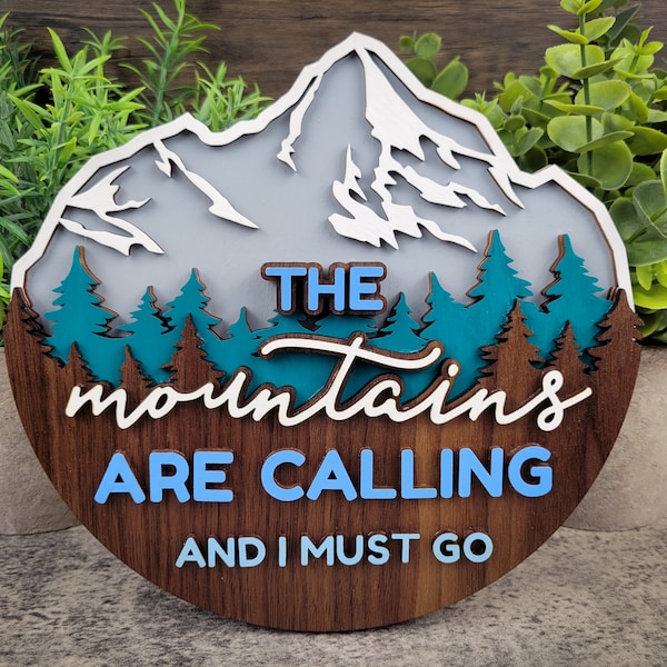 Mountains Are Calling Wood Wall Art Layered Sign, Cabin, Ski Lodge, Vacation Home, Camper Décor, Climber Housewarming Gift, Hiker Present