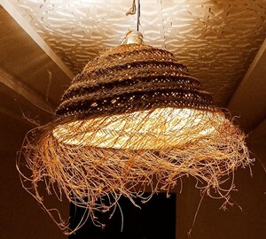 Déco Bohème Luminaire Lustre Ethnique Marocain Palmier Tressé Main - 50x45cm Ambiance Bohème Chaude Décoration Bohème Naturelle