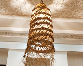 Braided Doum Pendant Light: Moroccan Natural Fiber Hanging Lamp