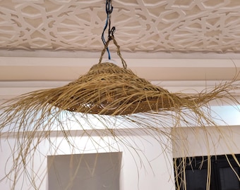 Lámpara colgante de paja marroquí hecha a mano: Lámpara colgante de hoja de palma estilo bohemio