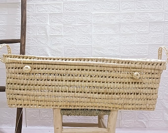 Cesta de almacenamiento de hojas de palma tejida a mano: decoración bohemia para habitación infantil (80 x 25 cm)