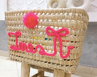 Panier de rangement en osier personnalisé : coffre à jouets en feuille de palmier, décoration de chambre d'enfant