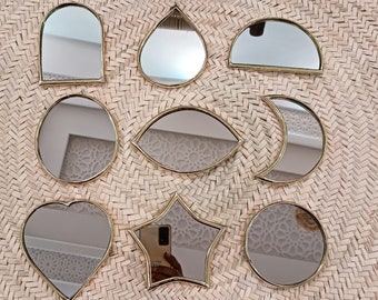 Set of Small wall brass mirror, handmade wall decoration, entry wall decor, Nursery Decor, Wall Brass Mirror, Small Decorative Mirror