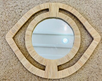 Handcrafted Raphia Eye Mirror: Boho Wall Decor