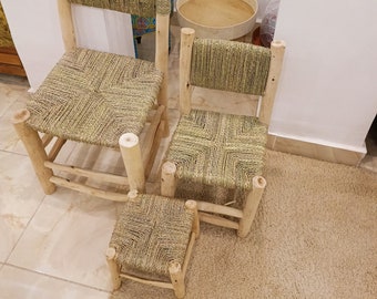 Handmade Moroccan Stool: Natural Beldi Eucalyptus & Palm Leaf Seat