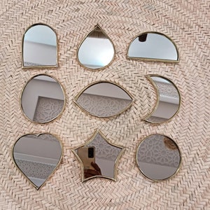 Set of Small wall brass mirror, handmade wall decoration, entry wall decor, Nursery Decor, Wall Brass Mirror, Small Decorative Mirror