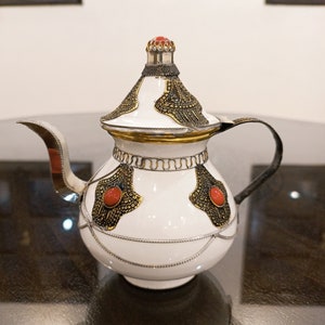 Handmade Ceramic Teapot • Hand-painted Pottery Kettle • Tea Pitcher With Handle • Tealight Candle Holder • berrad morroco teapot