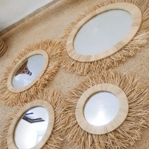 raffia  handmade Sun mirror  - natural handmade- raphia mirror- boho mirror - ecofriendly home- stylish mirror- sunburst mirror
