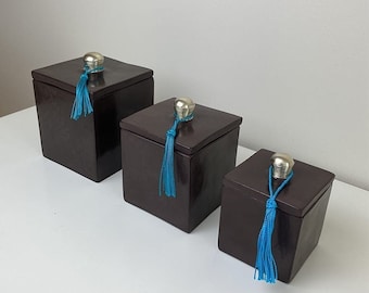 Hand-Painted Tadelakt Pottery Box Set: Moroccan Jewelry Storage