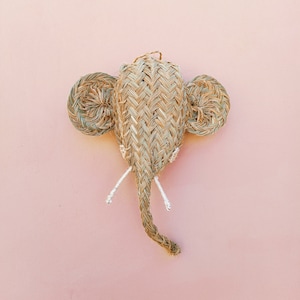 Animal Head Wall Hanging, Elephant Head Wall Art, Rattan Wall Hanging, Bohemian Decor, Nursery Decor, Halfa Grass -