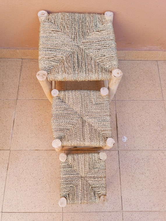 tabouret fait main en bois massif - tabouret marocain écologique