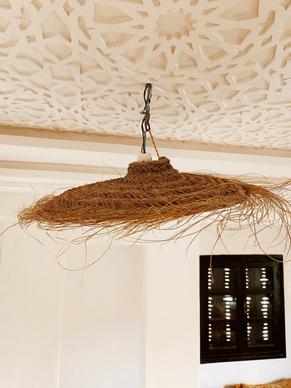 Suspension parasol en paille doum fibre naturelle tressée