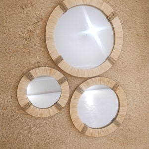 raphia fait main Miroir rond - naturel fait main